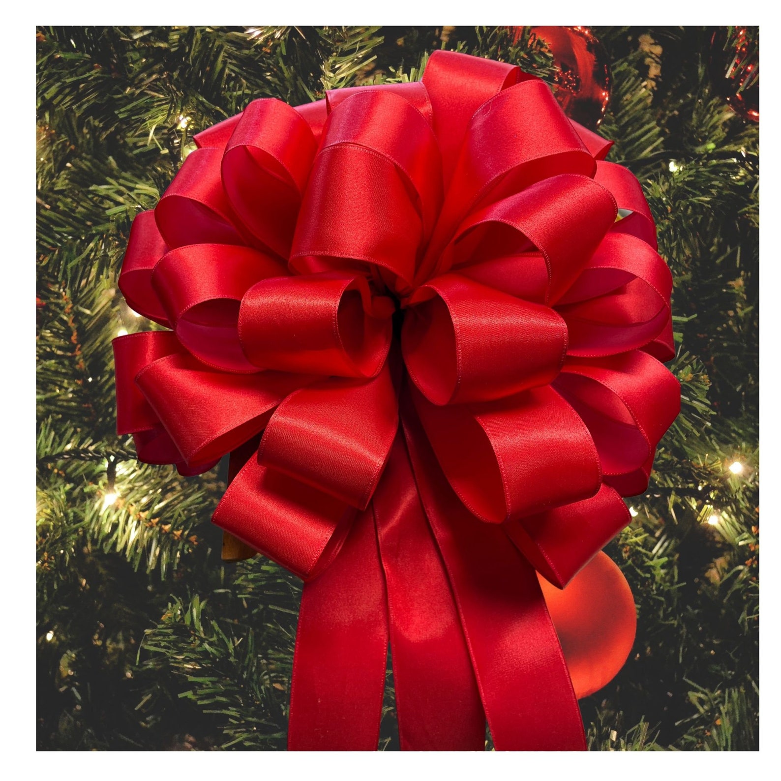 Classic Red Christmas Tree Topper Bow 36 Streamers Etsy