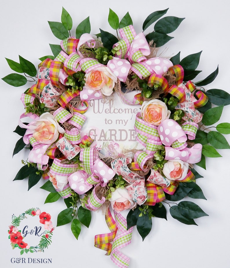 Spring Wreath for Front Door Garden Decor Easter Wreath Spring Door Decor Spring Floral Wreath Welcome Wreath Mothers Day Gift