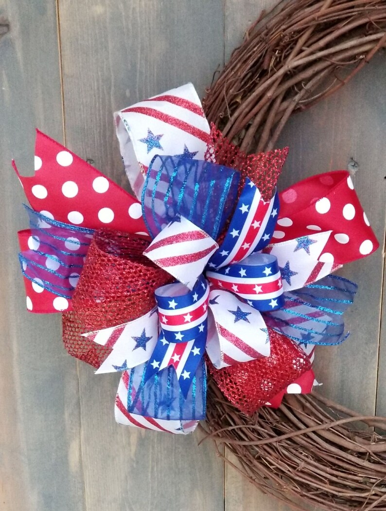 Patriotic Bow for Wreath Multi Ribbon Patriotic Bow 4th of Etsy