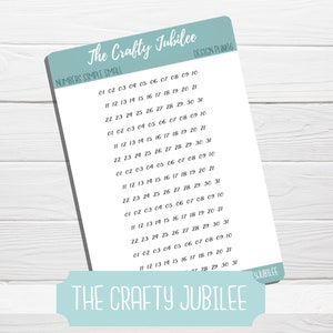 Date Number Sticker Sheet - Numbers 1 to 31 in Small Simple Font - Bullet Journal - Planner Stickers