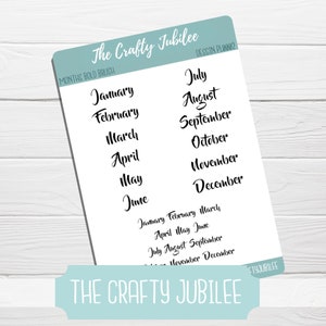 Monthly Header Sticker Sheet - Month Names in Bold Brush Font - Bullet ...