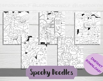 AFDRUKBARE kleurplaten - kawaii doodles - schattige kawaii doodle kleurboek - volwassen kleuren - digitale download
