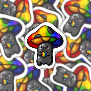 Dark Shroomie Pride - Die Cut Sticker - Kawaii Mushroom Sticker - Cute LGBTQ Stickers