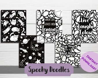 PRINTABLE Coloring Pages - Doodle Time - Blackout - Cute Doodle Coloring Book - Adult and Kids Coloring Books - Digital Download