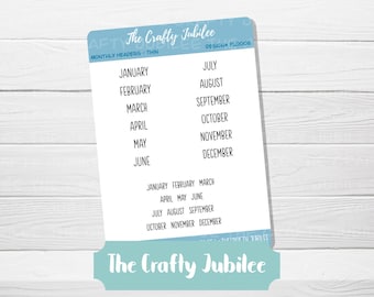 Monthly Header Sticker Sheet - Month Names in Thin Font - Bullet Journal - Lettering - Planner Stickers