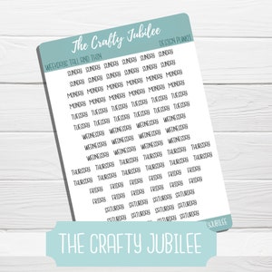 Days of the Week Sticker Sheet - Week Days in Tall Thin Font  - Bullet Journal - Lettering - Planner Stickers