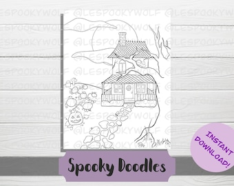 Página para colorir IMPRIMÍVEL - Casa Assombrada - Livro de Colorir Assustador de Halloween - Livros de Colorir para Adultos - Download Digital