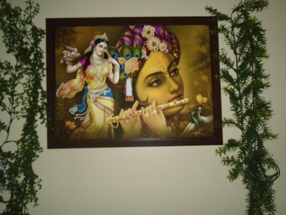 Radha Krishna Indio Colgando Algodón Pared Tapiz Poster Tamaño Multicolor Lanzar 