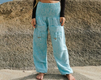 Warm Harem Pants Hippie Pants Yoga Pants Baby Doll Blue White Gypsy Boho Pants Loose Ladies Baggy Festival Comfy