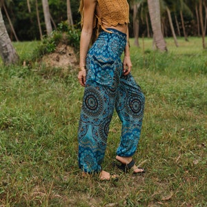 Mandala Harem Pants Women Blue Hippie Pants Comfy Loungewear Yoga Trousers Loose Festival Summer Boho Beach Large Sizes Available