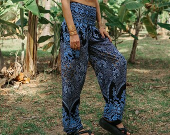 Pantalon Fisherman Thaïlandais En Coton - Couleur Azur - Taille Unique M à XXL - Longueur 105 Cm - Pour Yoga, Sport Et Détente