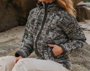 Warm Wool Hoodie Jacket Thick Winter Fleece Lined Hippie
