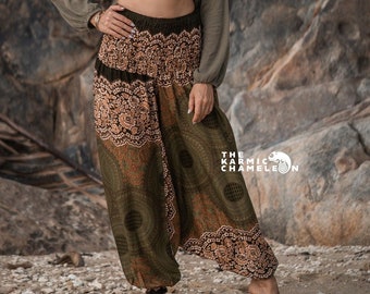 Green Mandala Harem Pants Women Hippie Hippy Yoga Trousers Comfy Gypsy Boho Loose Clothing Baggy Festival Aladdin Genie Pants