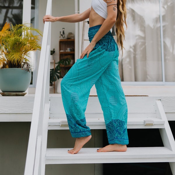 Turquoise Mandala Harem Pants Women Hippy Clothing Comfy Loungewear Trousers Yoga Loose Baggy Festival Summer Boho Beach