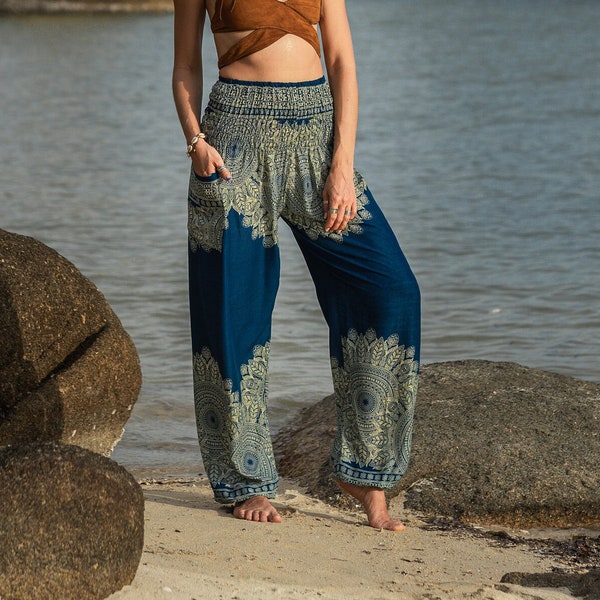 Teal Mandala Harem Pants Women Hippie Pants Comfy Loungewear Yoga Trousers Loose Baggy Festival Summer Boho Beach