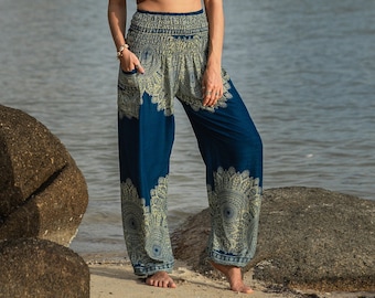 Sarouel mandala bleu sarcelle femme pantalon hippie vêtements de détente confortables pantalons de yoga ample baggy festival été bohème plage