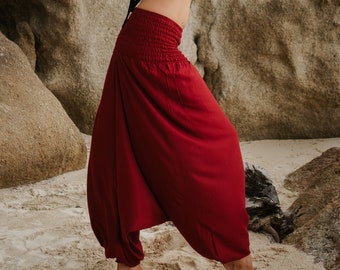 Plain Wine Red Harem Pants Women Comfy Loungewear Loose Yoga Pants Hippy Hippie Trousers Summer Festival Dropcrotch Aladdin