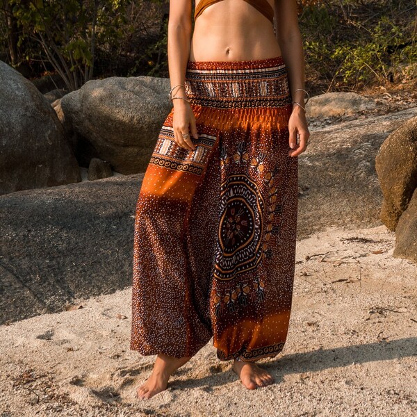 Burnt Orange Harem Pants Hippie Yoga Trousers Comfy Loose Loungewear Tribal Aladdin Pants Dance Pants