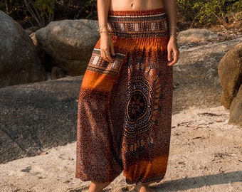 Sarouel orange brûlé, pantalon de yoga hippie, vêtements de détente amples et confortables, pantalon tribal aladdin, pantalon de danse