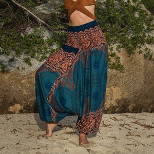 Teal Mandala Harem Pants Women Genie Aladdin Pants Gypsy Boho Loose Clothing Hippie Hippy Yoga Trousers Baggy Festival Wear