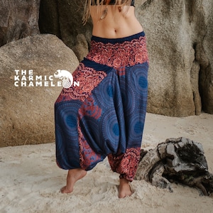 Blue Mandala Harem Pants: Rayon Hippie Yoga Trousers