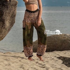 Green Mandala Harem Pants Women Hippie Pants Comfy Loungewear Yoga Trousers Loose Baggy Festival Summer Boho Beach