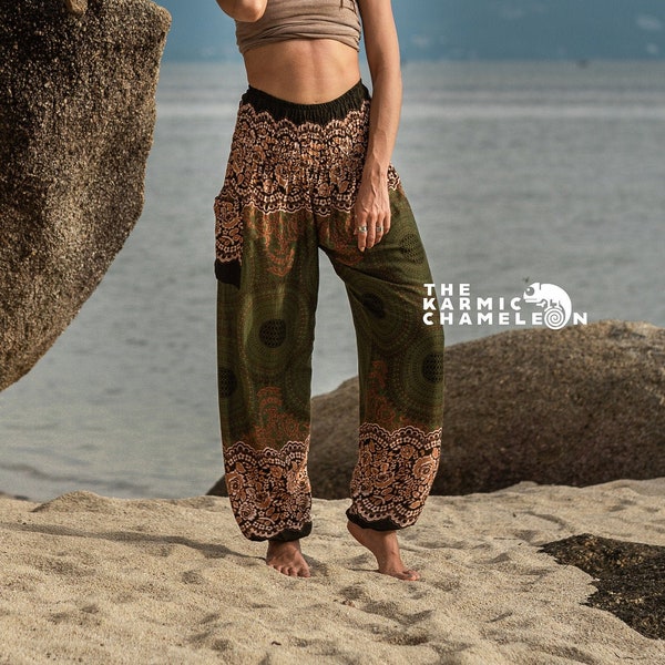 Green Mandala Harem Pants Women Hippie Pants Comfy Loungewear Yoga Trousers Loose Baggy Festival Summer Boho Beach