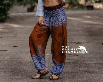 Bronsblauwe Mandala Harembroek Dames Hippiebroek Bruin Comfy Loungewear Yogabroek Los Baggy Festival Zomer Boho Strand