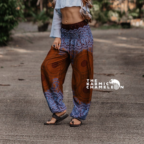 Bronze Blue Mandala Harem Pants Women Hippie Pants Brown Comfy Loungewear Yoga Trousers Loose Baggy Festival Summer Boho Beach