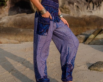 Sarouel bleu mandala pour femme, vêtements hippies, pantalons de détente confortables, festival ample et bohème, plage bohème d'été