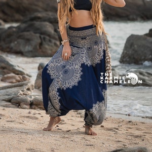 Harem Pants Women Hippie Hippy Yoga Trousers Blue Mandala Genie Pants Comfy Loungewear Gypsy Boho Aladdin Loose Clothing Baggy Festivalwear image 2