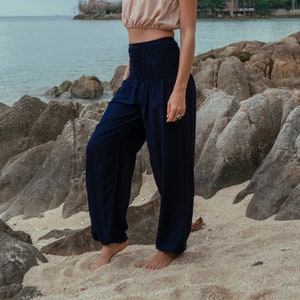 Navy Blue Harem Pants: Rayon Boho Yoga Trousers
