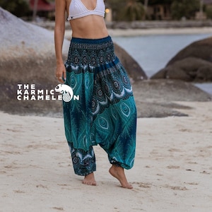 Boho Palazzo Pants Peacock Print Navy Blue, Open Legs Trousers, Flowy Beach  Pants, Comfy Wrap Pants, Festival Pants, Hippie Dance Pants 