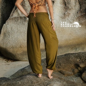 Green Harem Yoga Pants: High Waist Summer Trousers with Pockets
