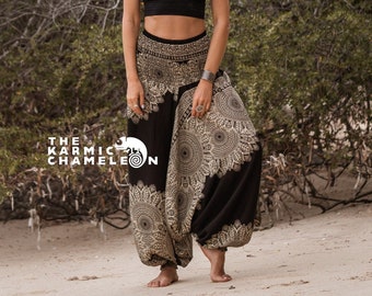 Sarouel femme hippie hippie yoga pantalon noir mandala confortable vêtements de détente gitane bohème aladdin vêtements amples festival porter génie pantalon