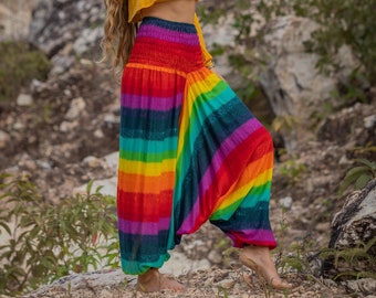 Regenbogen Haremshose Hippie Hippy Yoga Hose lebendige gemütliche Genie Hose Zigeuner stolz Boho Aladdin lose Kleidung Baggy Festival Wear