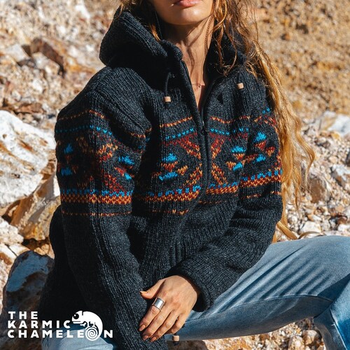 Warm Hippie Winter Jacket Double Knitted Thick Wool Fleece Etsy