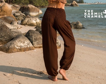 Plain Brown Harem Pants Women High Crotch Hippie Pants Comfy Loungewear Yoga Trousers Loose Baggy Festival Summer Boho Beach