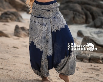 Blue Mandala Harem Pants: Boho Festival Yoga Trousers