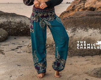 Sarcelle turquoise Paisley sarouel femme pantalon hippie vêtements de détente confortables pantalons de yoga ample baggy festival été bohème plage