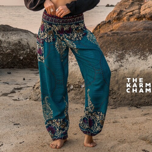 Teal Paisley Harem Pants Women Hippie Pants Comfy Loungewear Yoga Trousers Loose Baggy Festival Summer Boho Beach