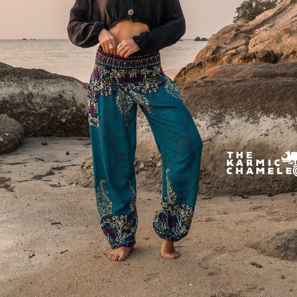 Teal Turquoise Paisley Harem Pants Women Hippie Pants Comfy Loungewear Yoga Trousers Loose Baggy Festival Summer Boho Beach