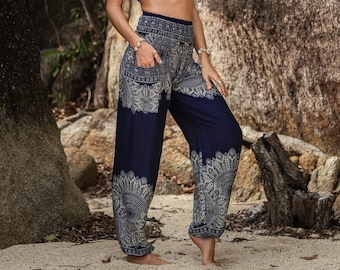 Mandala Harembroek Dames Blauwe Hippiebroek Comfortabele Loungewear Yogabroek Los Baggy Festival Zomer Boho Strand