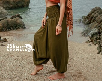 Plain Green Harem Pants Women Comfy Loungewear Loose Yoga Pants Hippy Hippie Trousers Summer Festival Dropcrotch Aladdin