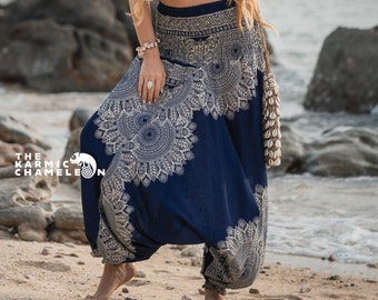 Pantalones Harem Mujeres Hippie Hippy Yoga Pantalones Azul Mandala Genie Pantalones Cómodo Loungewear Gypsy Boho Aladdin Ropa Suelta Baggy Festivalwear