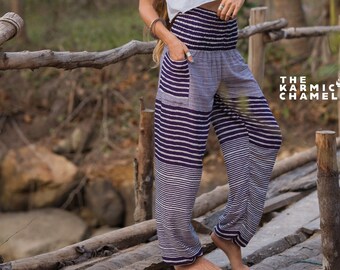 Purple White Striped Harem Pants Women High Crotch Hippie Pants Comfy Loungewear Yoga Trousers Festival Summer Boho Beach