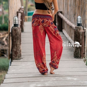 Peach Yoga Trousers Paisley Mandala Harem Pants Women Hippie Pants Comfy Loungewear Loose Baggy Festival Summer Boho Beach