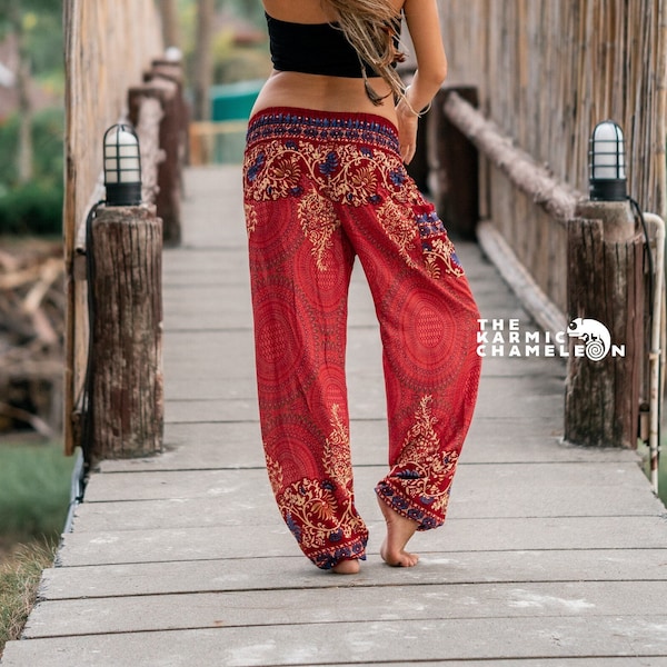 Pfirsich Yoga Hose Paisley Mandala Haremshose Damen Hippie Hose Bequeme Loungewear Loose Baggy Festival Sommer Boho Strand