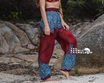 Red Blue Mandala Harem Pants Women Hippie Pants Comfy Loungewear Yoga Trousers Loose Baggy Festival Summer Boho Beach