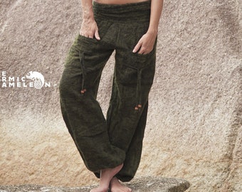Valin Pantaloni da donna in stile harem con vita elasticizzata, tinta